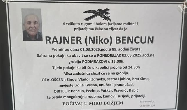 Preminuo je Rajner Bencun