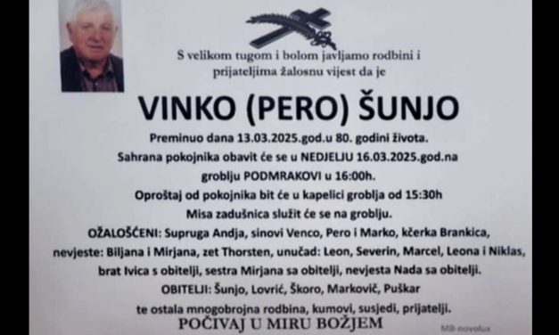 Preminuo je Vinko Šunjo