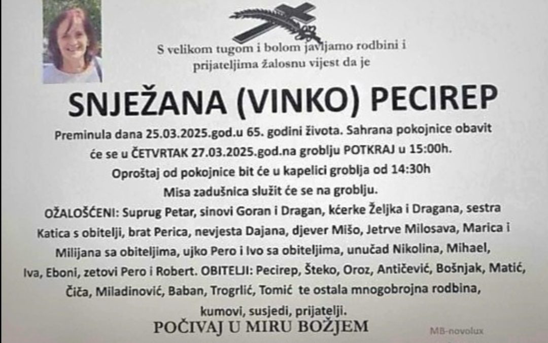 Preminula je Snježana Pecirep