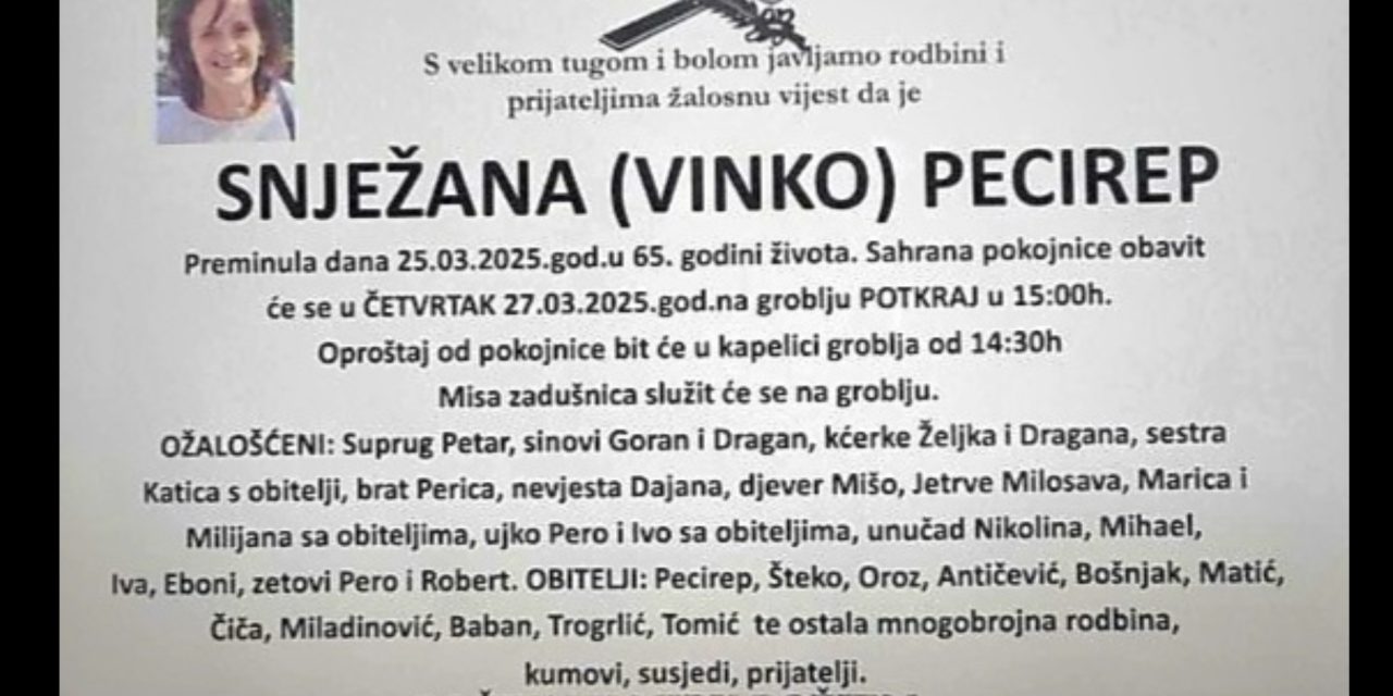Preminula je Snježana Pecirep