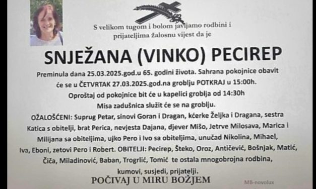 Preminula je Snježana Pecirep