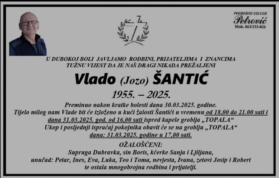 Preminuo je Vlado Šantić