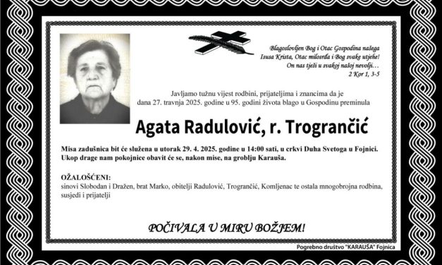 Preminula je Agata Radulović, rođ. Trogrančić