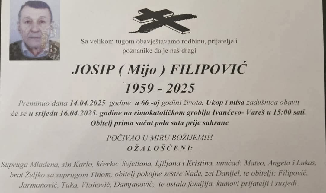 Preminuo je Josip Filipović