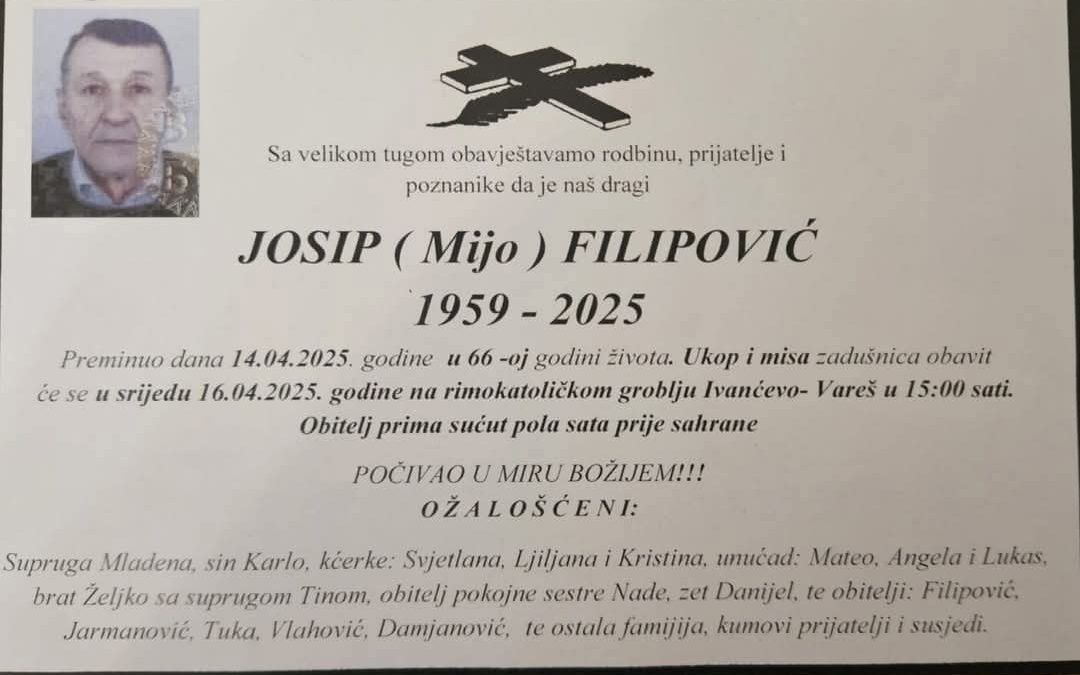 Preminuo je Josip Filipović