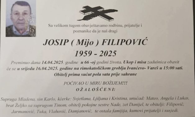 Preminuo je Josip Filipović