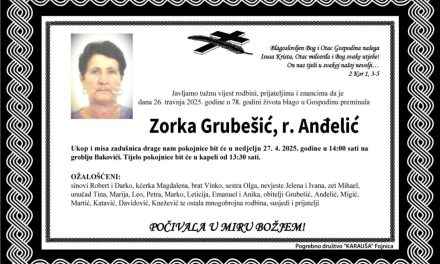 Preminula je Zorka Grubešić, rođ. Anđelić