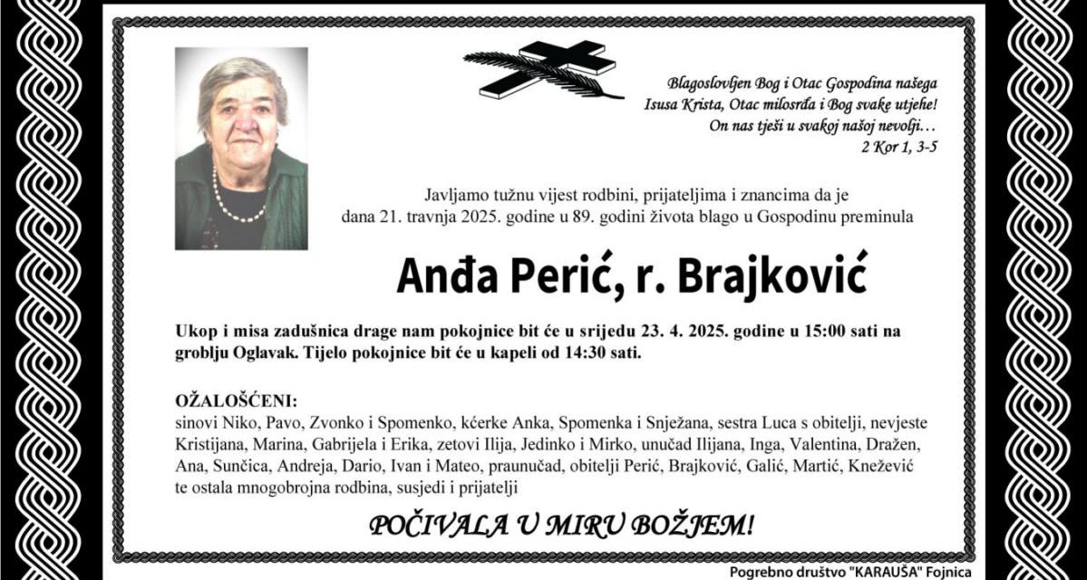 Preminula je Anđa Perić, rođ. Brajković