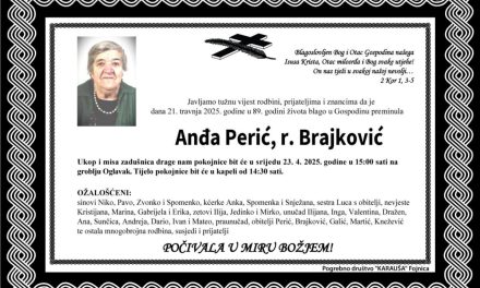 Preminula je Anđa Perić, rođ. Brajković