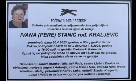 Preminula je Ivana (Pere) Stanić, rođ. Kraljević