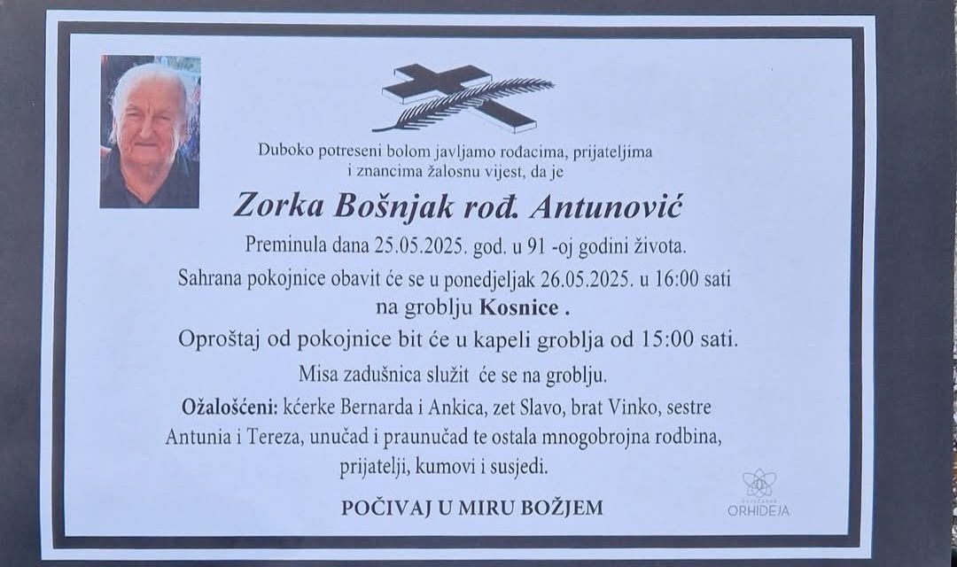 Preminula je Zorka Bošnjak, rođ. Antunović