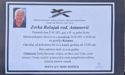 Preminula je Zorka Bošnjak, rođ. Antunović