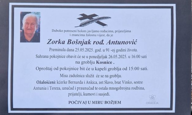 Preminula je Zorka Bošnjak, rođ. Antunović