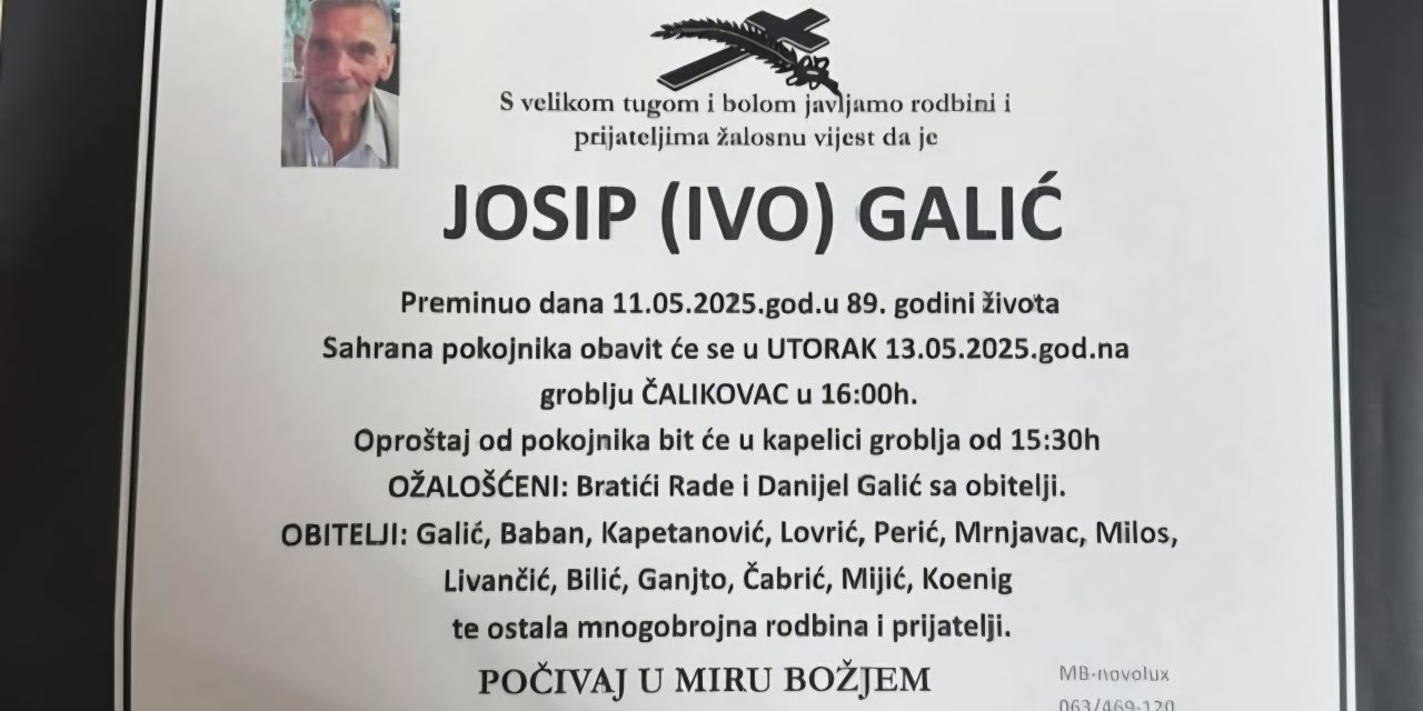 Preminuo je Josip Galić