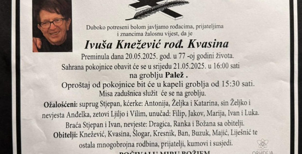Preminula je Ivuša Knežević, rođ. Kvasina
