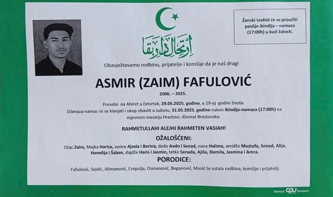 Poznat datum posljednjeg ispraćaja  tragično preminulog Asmira Fafulovića