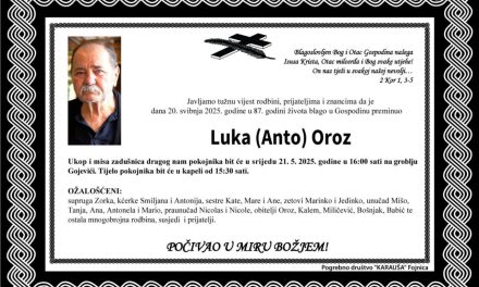Preminuo je Luka Oroz