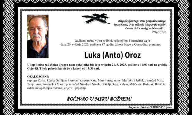 Preminuo je Luka Oroz