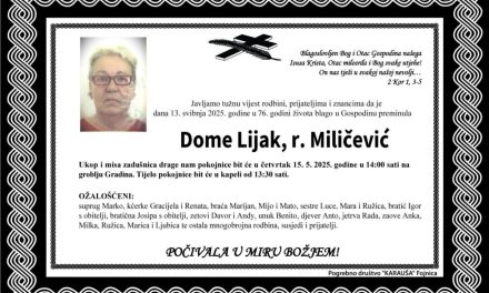 Preminula je Dome Lijak, rođ. Miličević