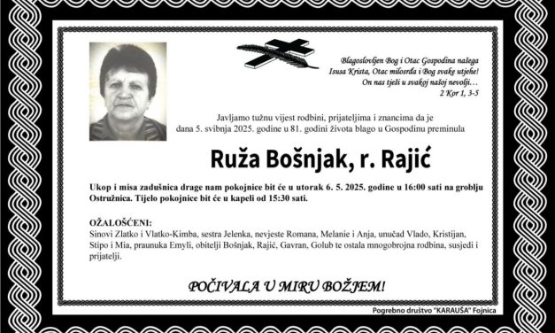 Preminula je Ruža Bošnjak, rođ. Rajić