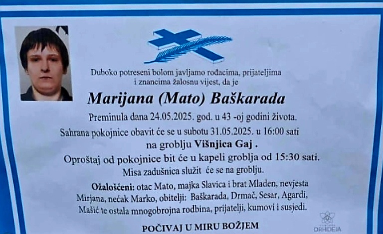 Preminula je Marijana Baškarada