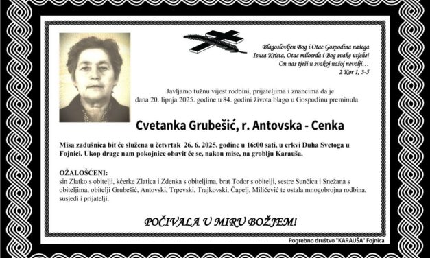 Preminula je Cvetanka Grubešić, rođ. Antovska -Cenka