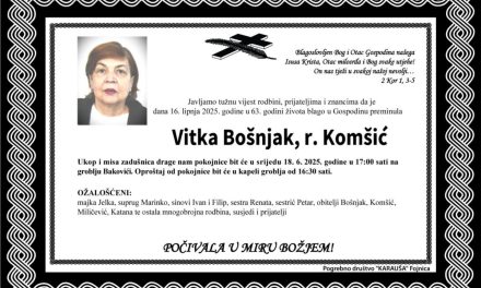 Preminula je Vitka Bošnjak, rođ. Komšić