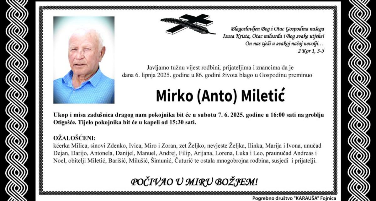 Preminuo je Mirko Miletić