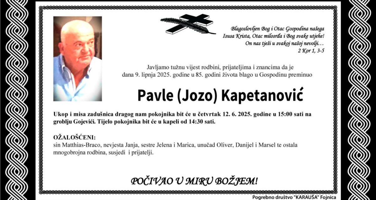 Preminuo je Pavle Kapetanović