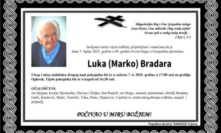 Premunuo je Luka Bradara