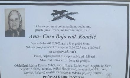 Preminula je Ana-Cura Bojo, rođ. Komšić