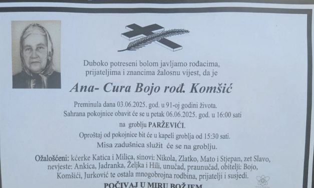 Preminula je Ana-Cura Bojo, rođ. Komšić