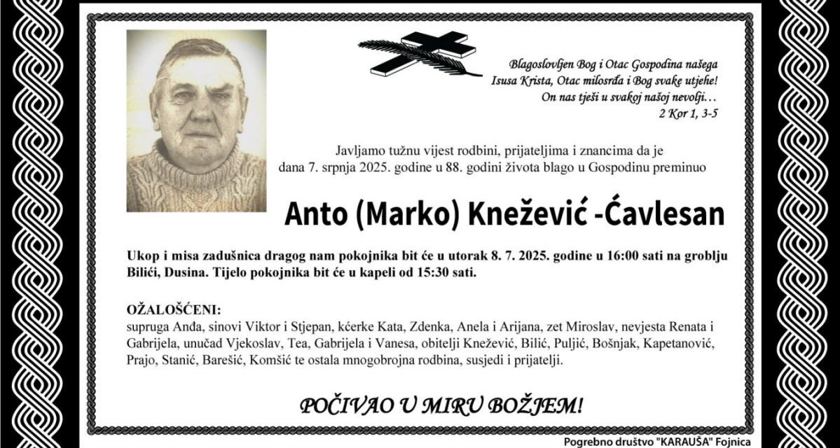 Preminuo je Anto Knežević – Ćavlesan