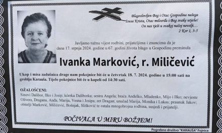 Preminula je Ivanka Marković, rođ. Miličević