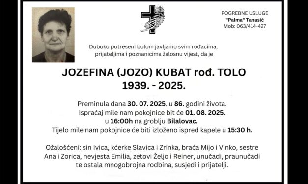 Preminula je Jozefina Kubat, rođ. Tolo