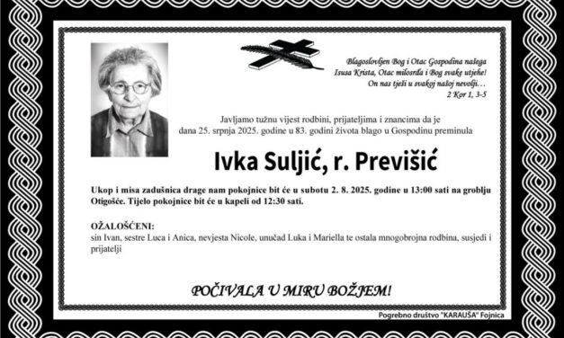 Preminula je Ivka Suljić, rođ. Previšić