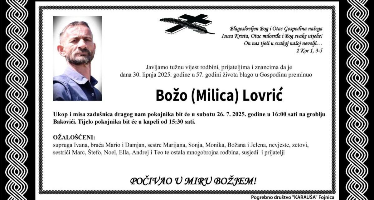 Preminuo je Božo Lovrić