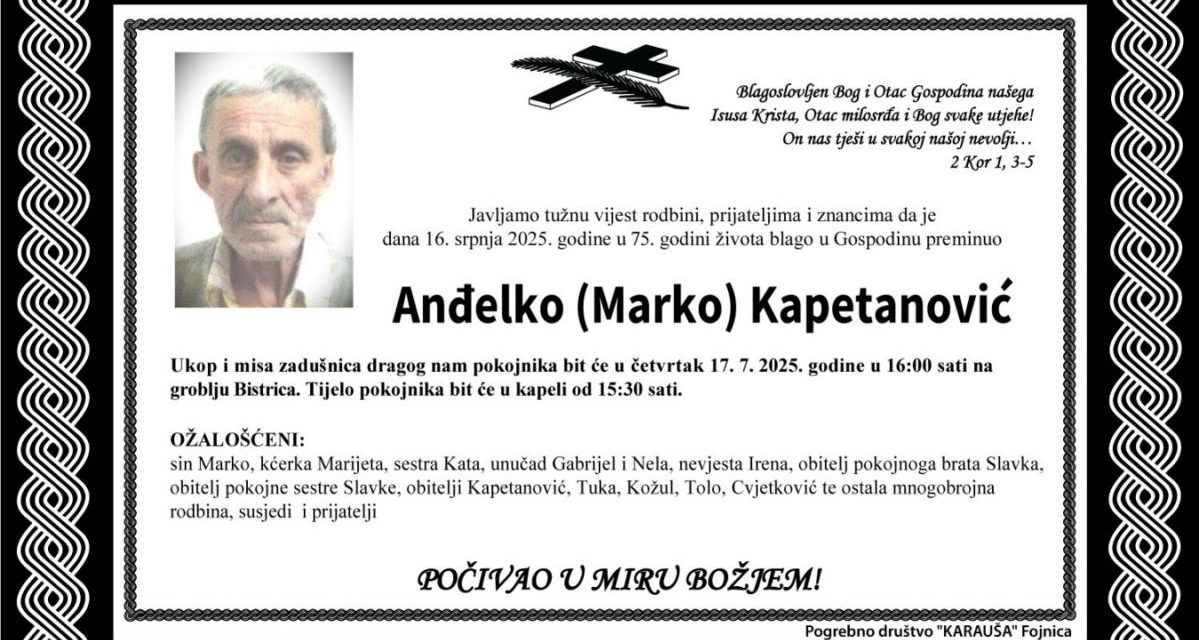 Preminuo je Andelko Kapetanović