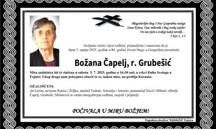 Preminula je Božana Čapelj, rođ. Grubešić