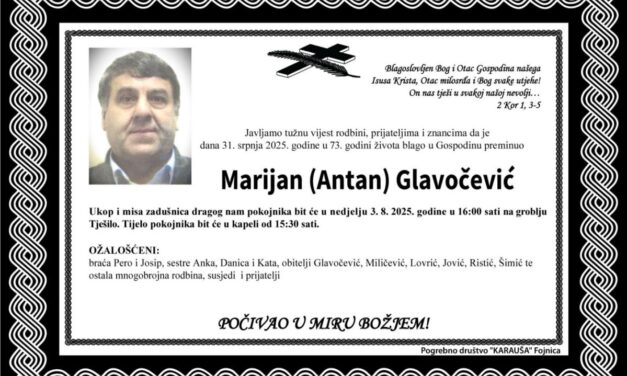 Preminuo je Marijan Glavočević