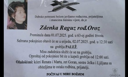 Preminula je Zdenka Raguz, rođ. Oroz