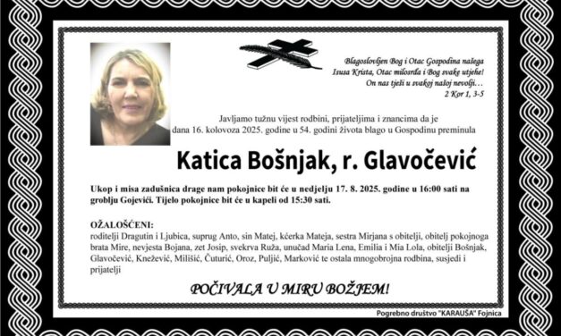 Preminula je Katica Bošnjak,rođ. Glavočević