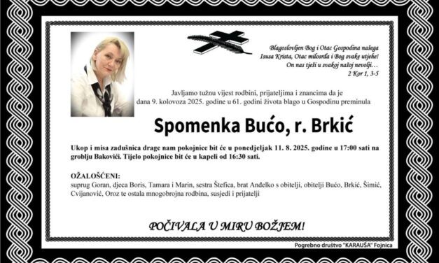 Preminula je Spomenka Bućo, rođ. Brkić
