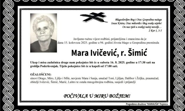 Preminula je Mara Ivičević, rođ. Šimić