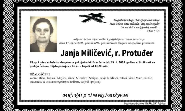 Preminula je Janja Miličević, rođ. Protuđer