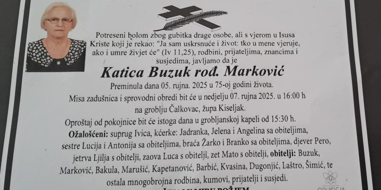 Preminula je Katica Buzuk, rođ. Marković