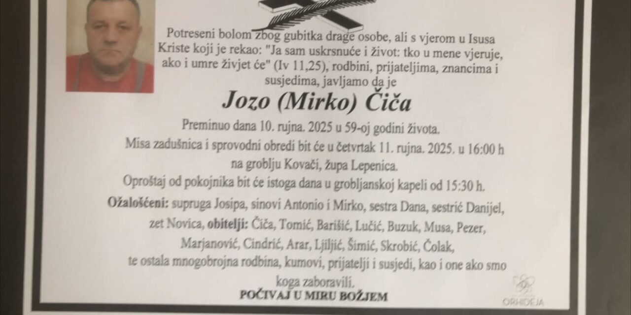 Preminuo je Jozo Čiča