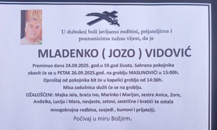 Preminuo je Mladenko Vidović