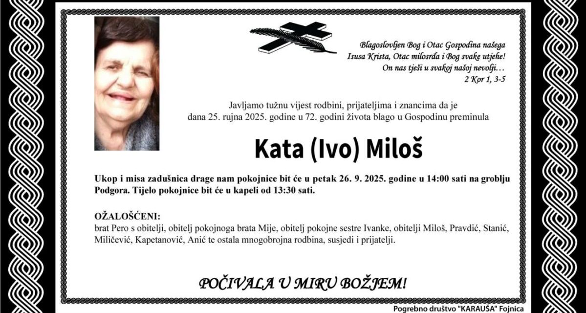 Preminula je Kata Miloš