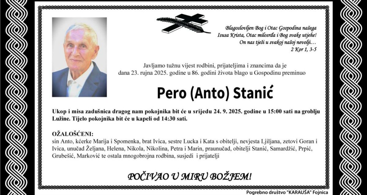 Preminuo je Pero Stanić